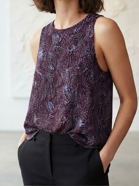 Wilfred Aritzia Abstract Print Sleeveless Blouse Burgundy Purple Blue Medium